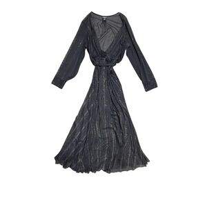 Alexa B Nites Dress Womens 12 Black Glitter Wrap Maxi Long Sleeve Chiffon V Neck